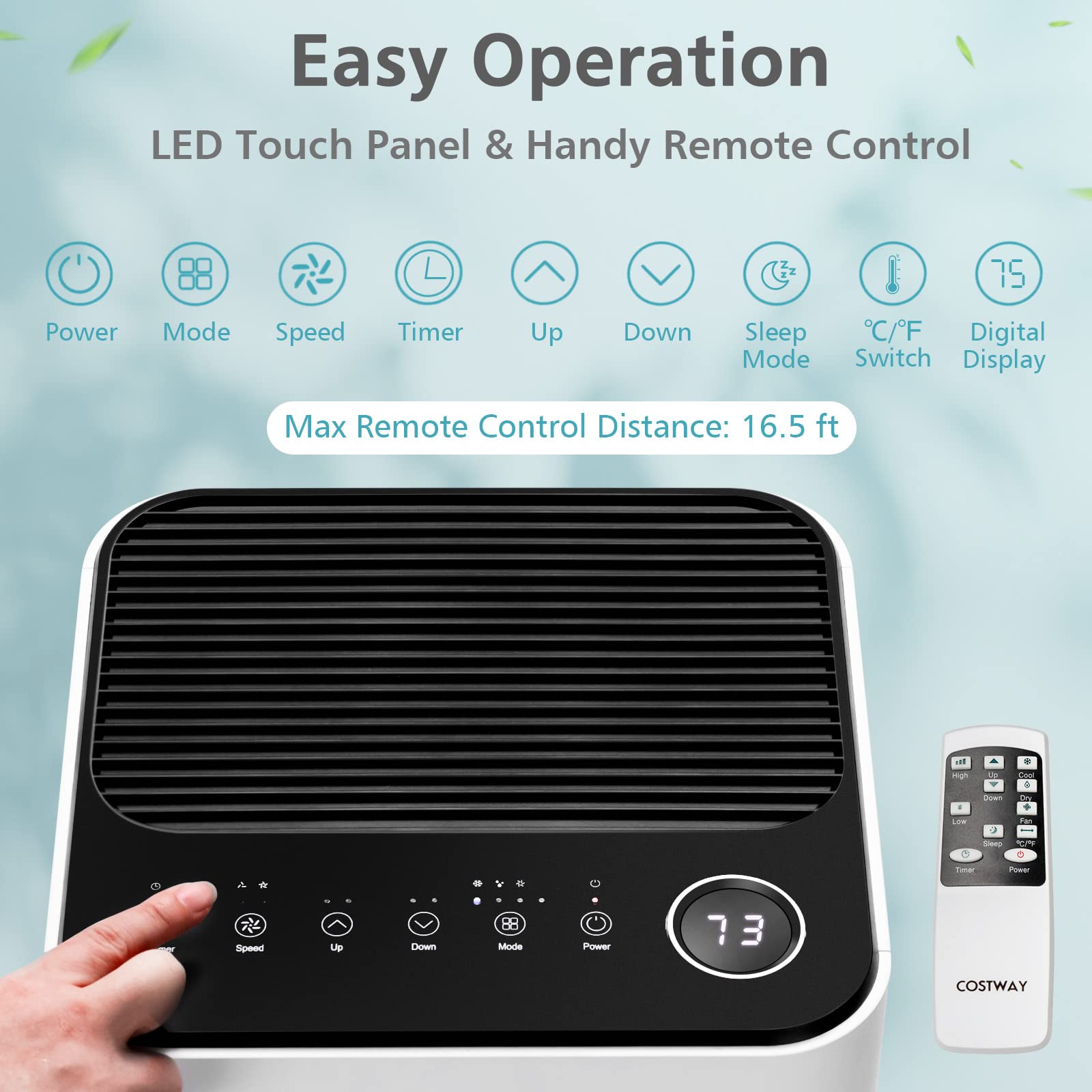 Costway 10000 Btu Portable Air Conditioner, With Fan & Dehumidifier Mode, Quiet Ac Unit With Sleep Mode, 2 Speeds, 24H Timer, Led Display, Remote Control, Cool Rooms Up To 350 Sq.Ft For Bedroom, Dorms